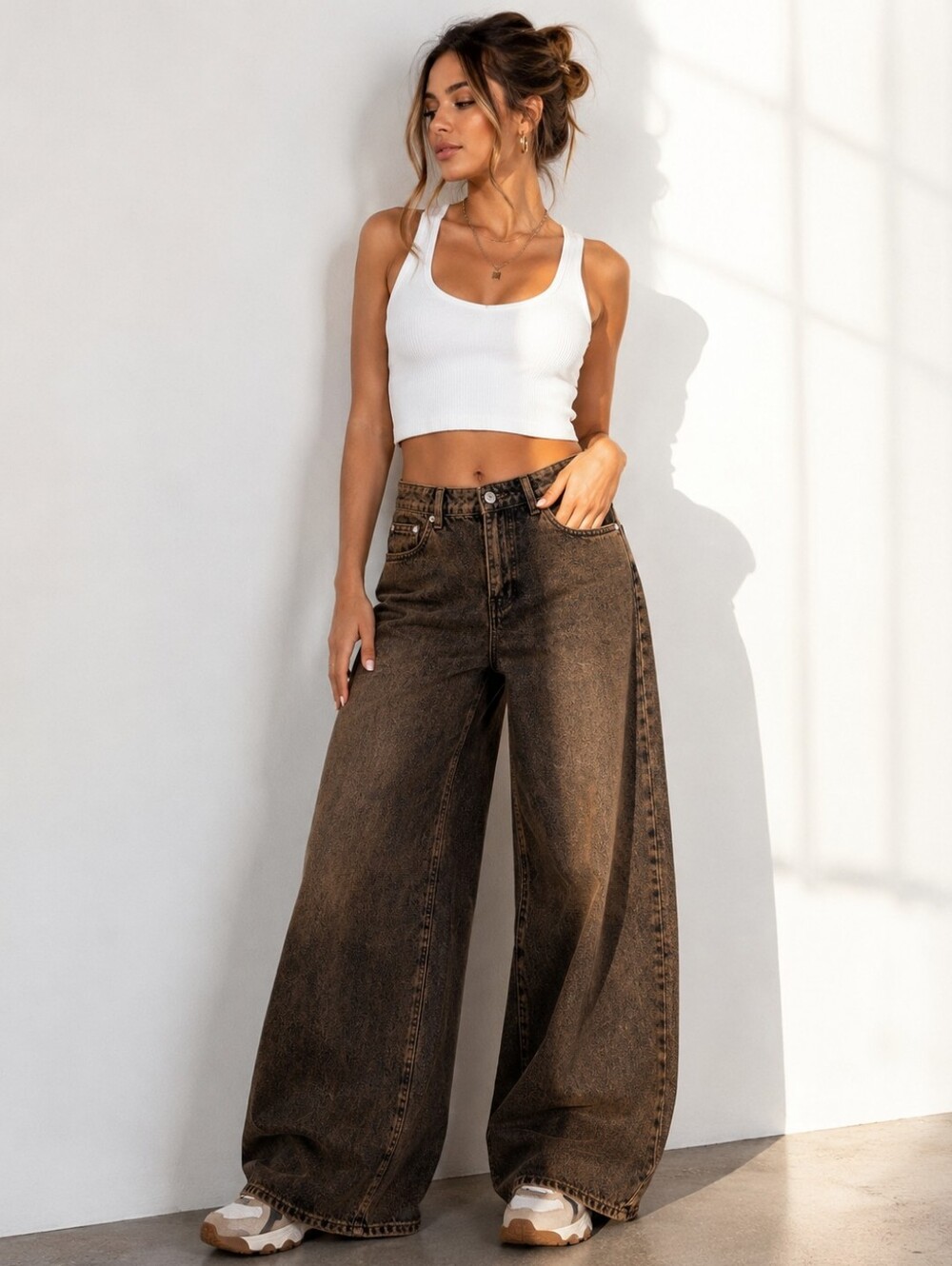 Edikted Brown Washed Wide Leg Jeans Size M NWT Y2K Baggy Denim